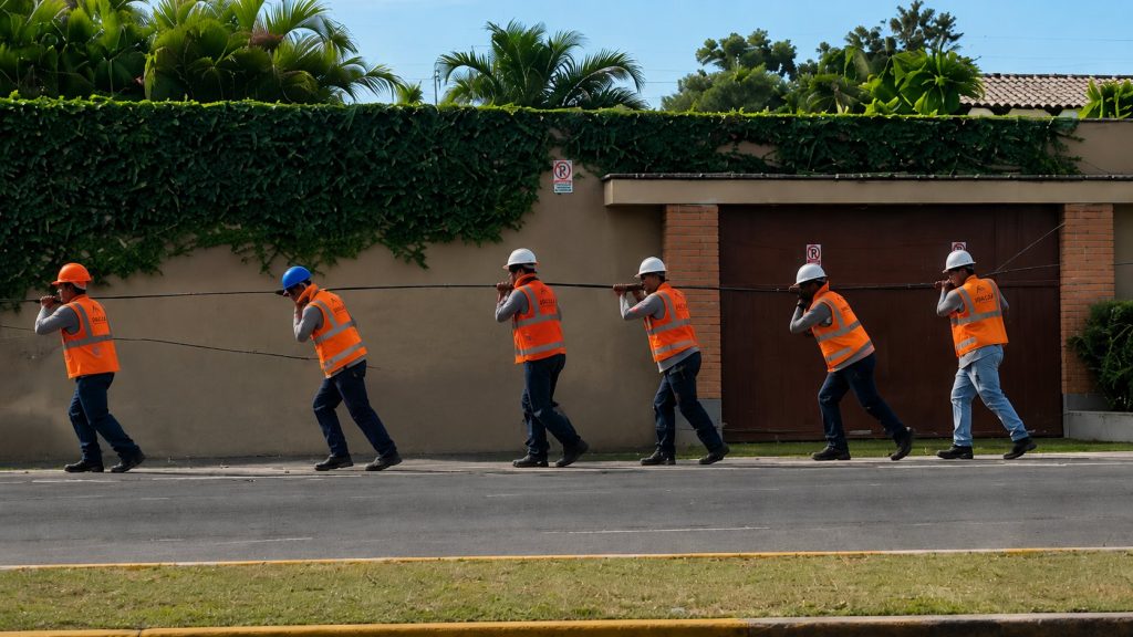Cuadrilla de Joalza tendiendo fibra óptica